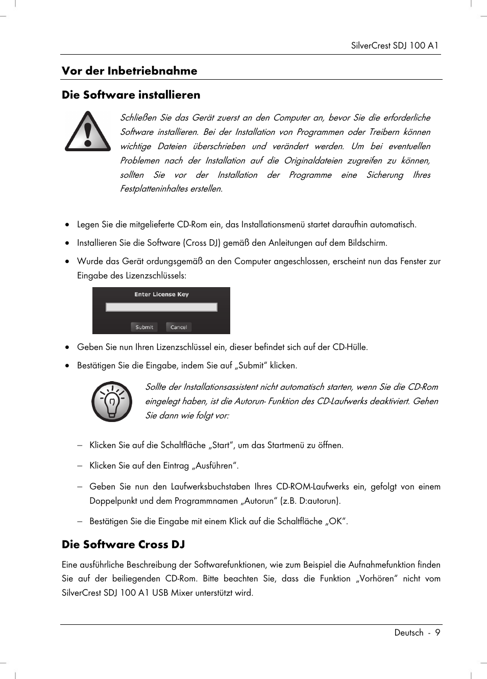 Vor der inbetriebnahme die software installieren, Die software cross dj | Silvercrest SDJ 100 A1 User Manual | Page 11 / 90