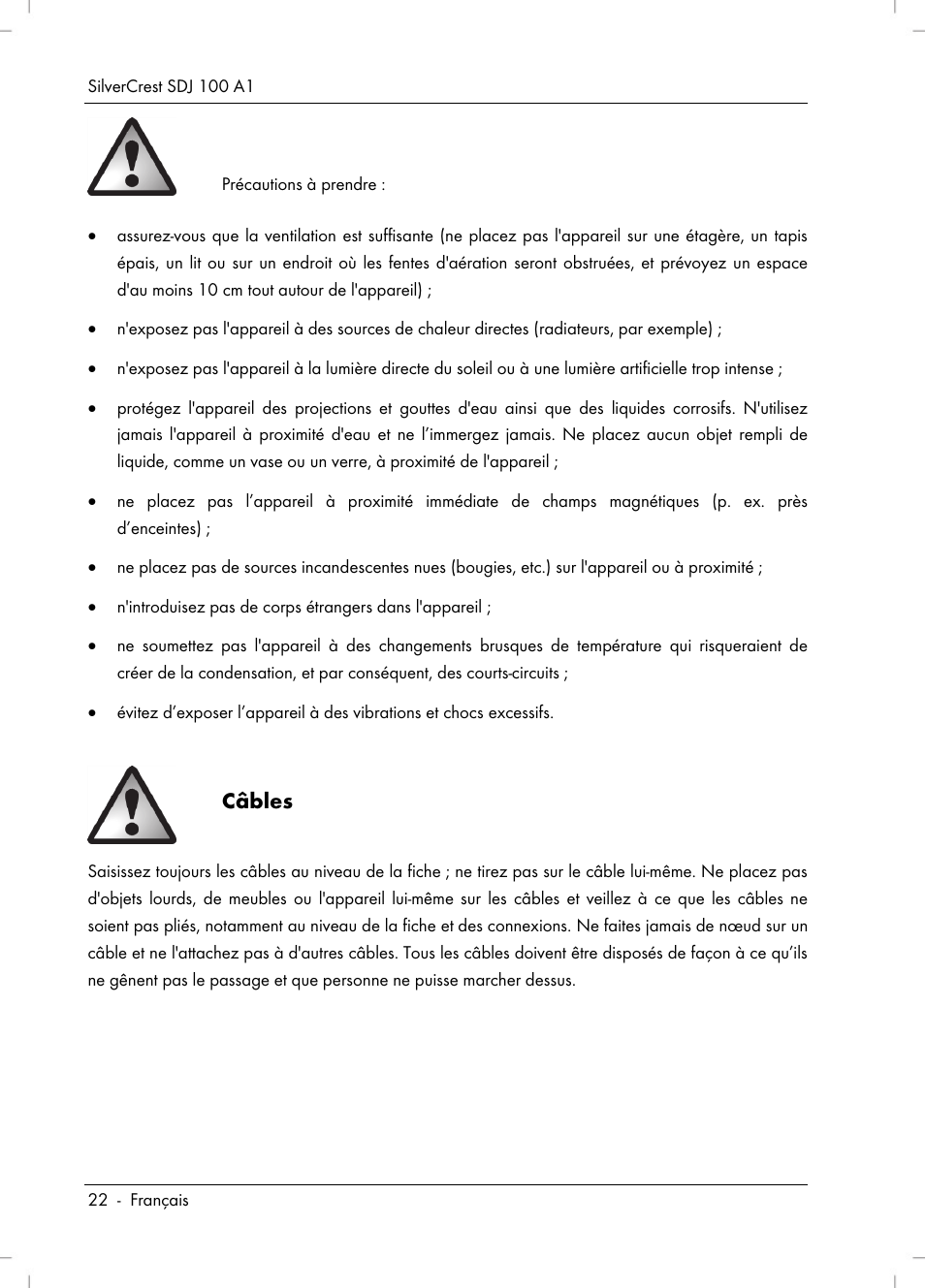 Câbles | Silvercrest SDJ 100 A1 User Manual | Page 24 / 90