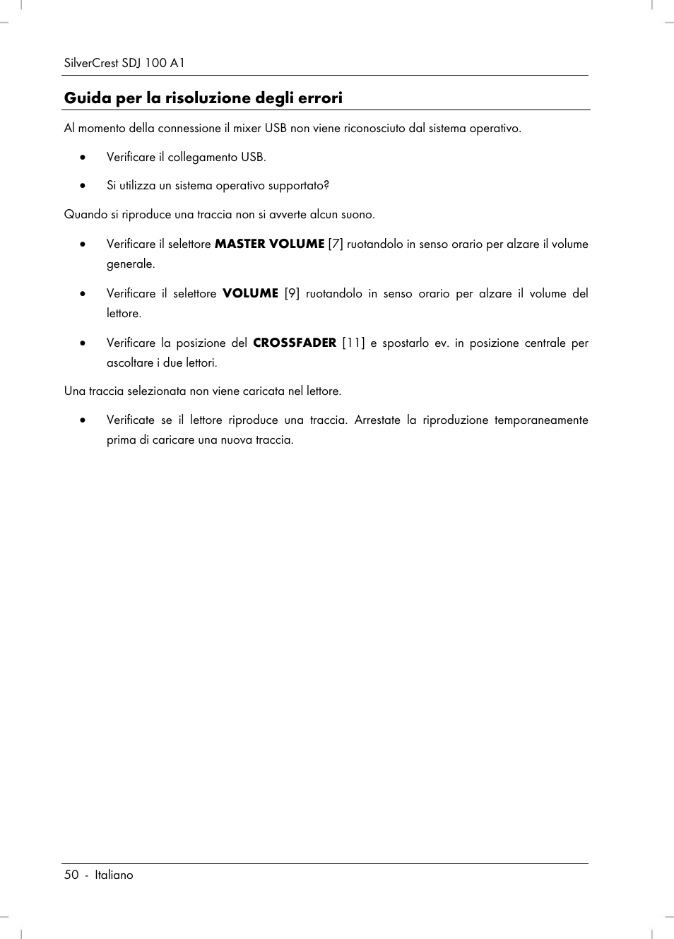 Guida per la risoluzione degli errori | Silvercrest SDJ 100 A1 User Manual | Page 52 / 90