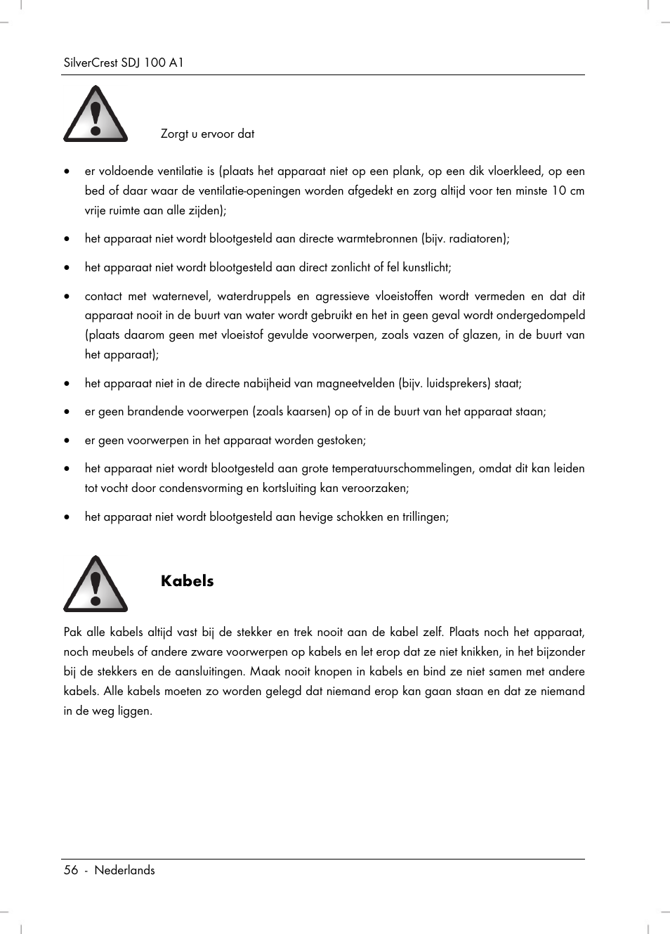 Kabels | Silvercrest SDJ 100 A1 User Manual | Page 58 / 90
