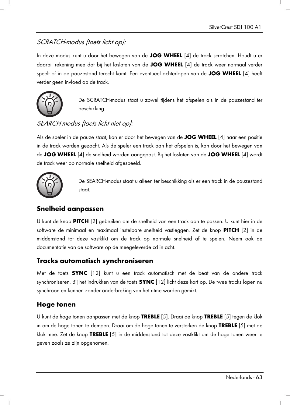 Scratch-modus (toets licht op), Search-modus (toets licht niet op) | Silvercrest SDJ 100 A1 User Manual | Page 65 / 90