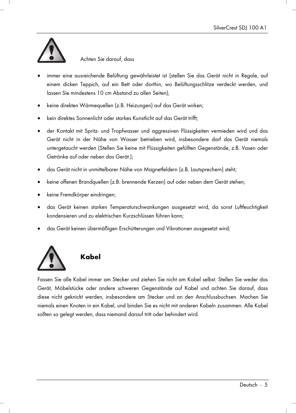 Kabel | Silvercrest SDJ 100 A1 User Manual | Page 7 / 90