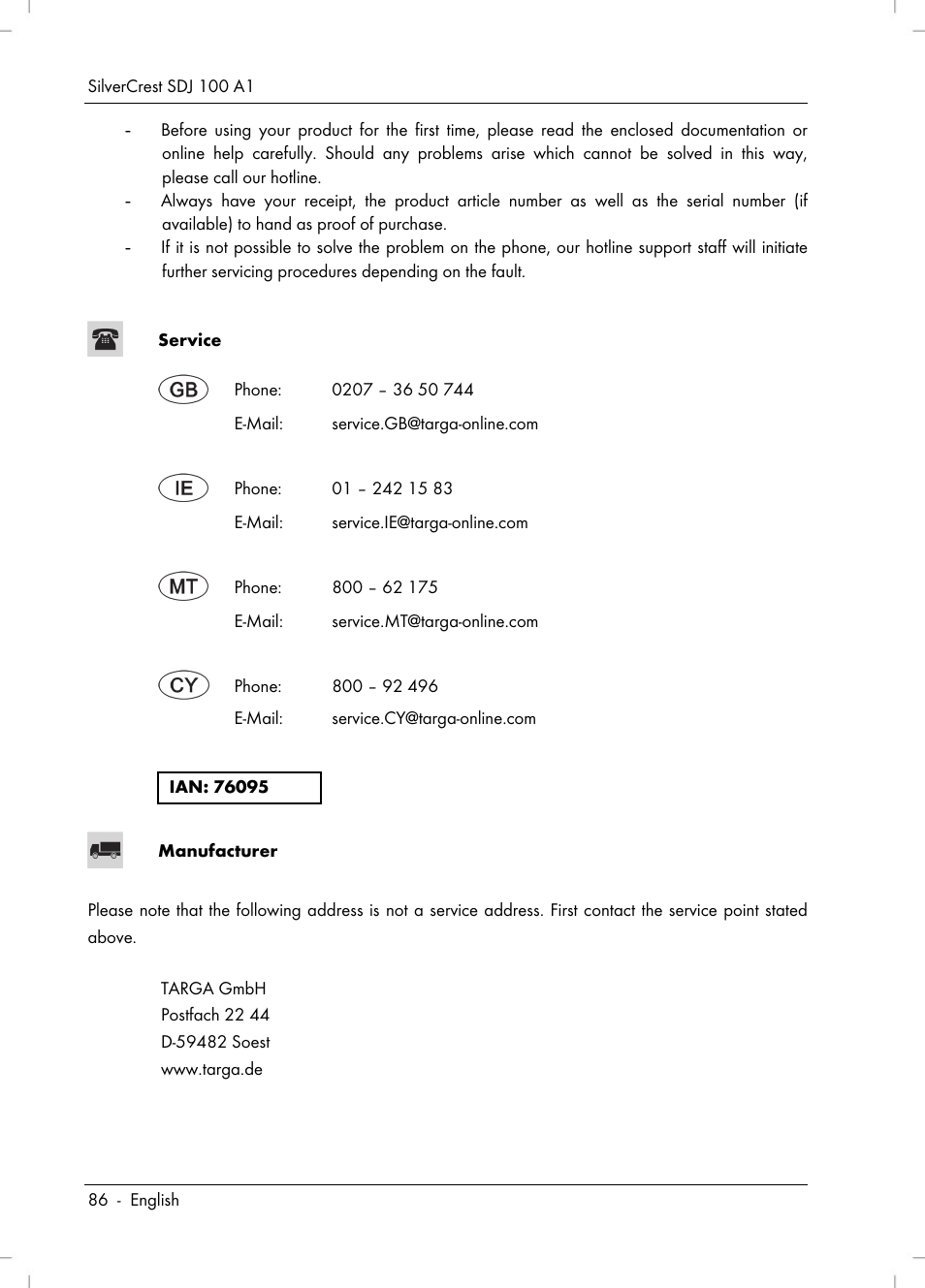 Silvercrest SDJ 100 A1 User Manual | Page 88 / 90