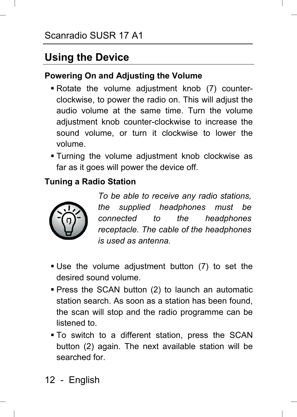 Using the device | Silvercrest SUSR 17 A1 User Manual | Page 12 / 20