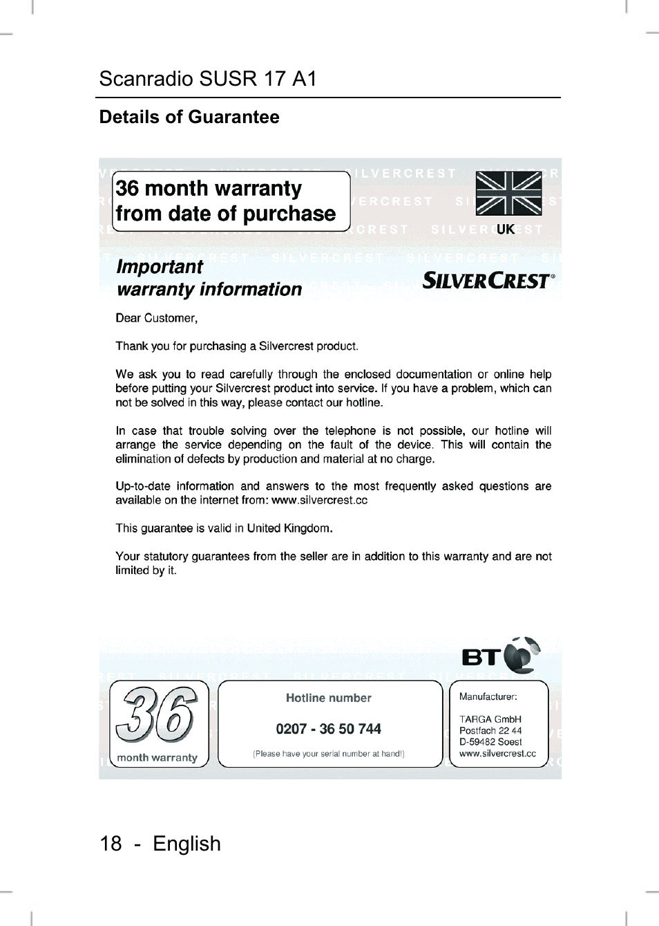 Silvercrest SUSR 17 A1 User Manual | Page 18 / 20