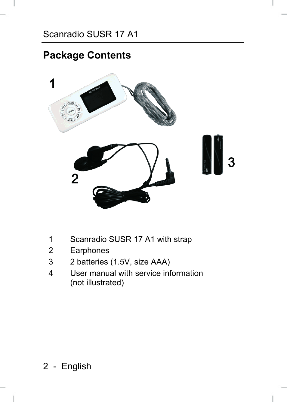 Package contents | Silvercrest SUSR 17 A1 User Manual | Page 2 / 20