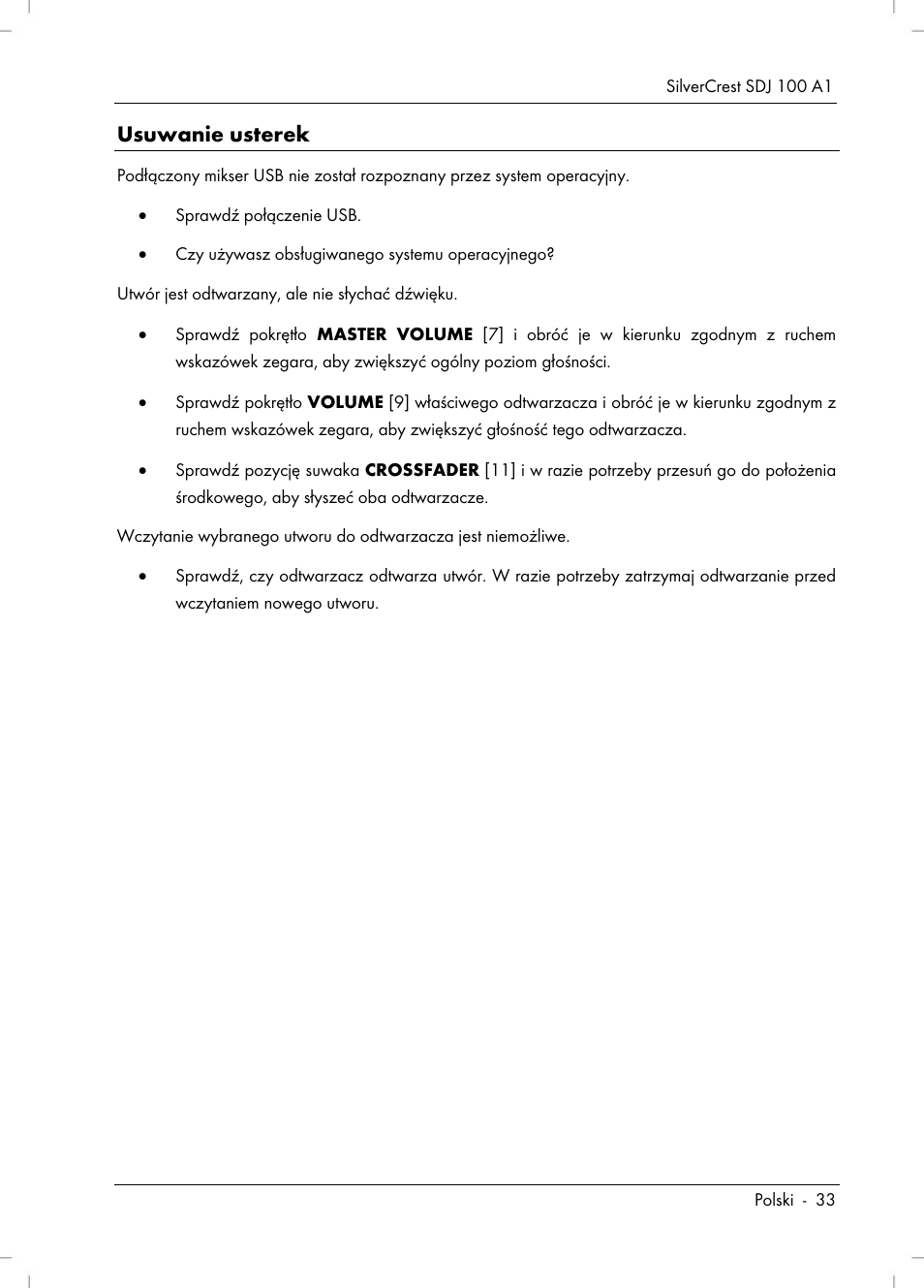 Usuwanie usterek | Silvercrest SDJ 100 A1 User Manual | Page 35 / 90