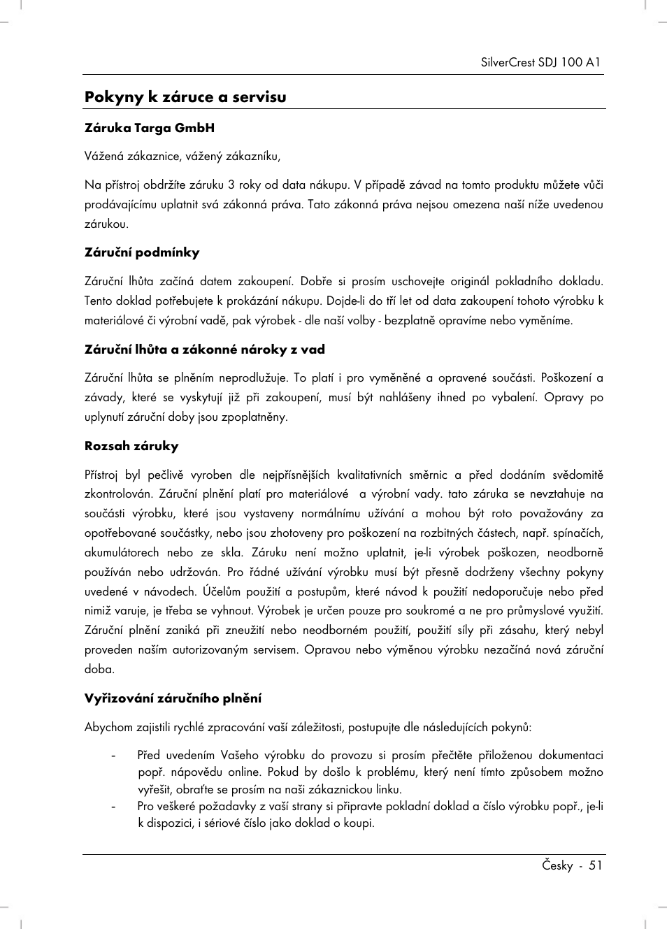 Pokyny k záruce a servisu | Silvercrest SDJ 100 A1 User Manual | Page 53 / 90