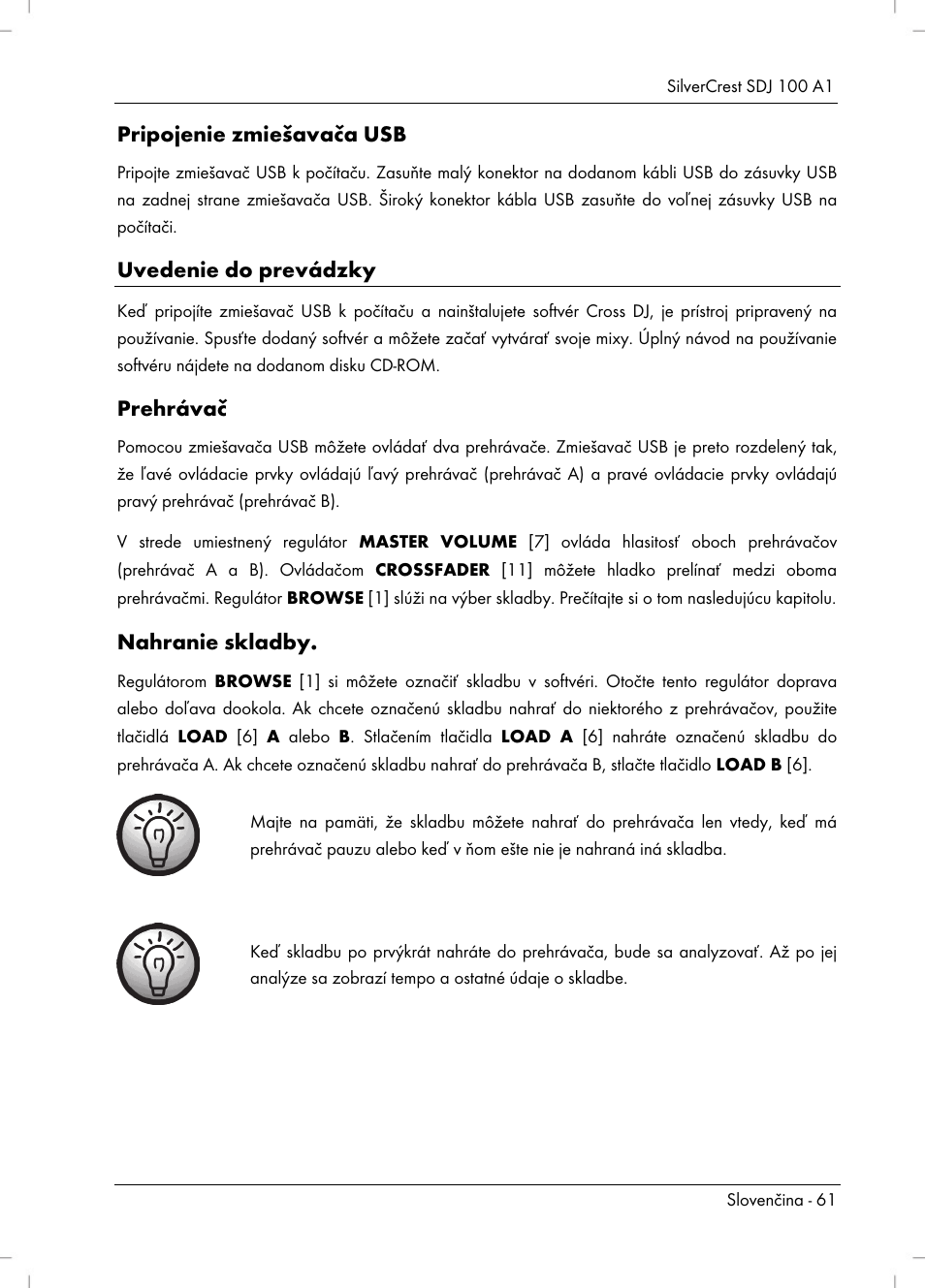 Pripojenie zmiešavača usb, Uvedenie do prevádzky, Prehrávač | Nahranie skladby | Silvercrest SDJ 100 A1 User Manual | Page 63 / 90