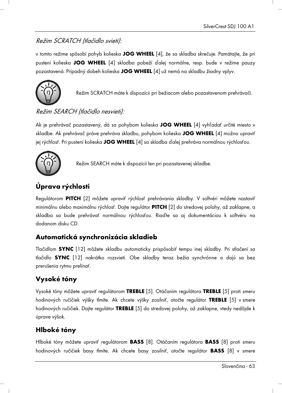 Režim scratch (tlačidlo svieti), Režim search (tlačidlo nesvieti) | Silvercrest SDJ 100 A1 User Manual | Page 65 / 90