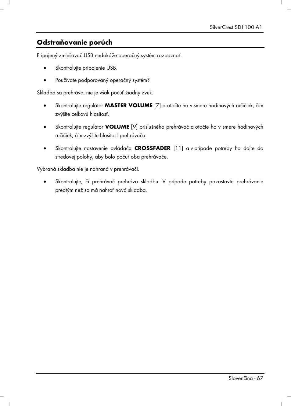 Odstraňovanie porúch | Silvercrest SDJ 100 A1 User Manual | Page 69 / 90