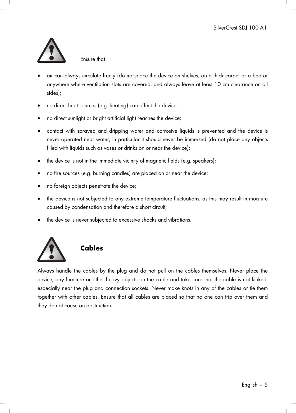Cables | Silvercrest SDJ 100 A1 User Manual | Page 7 / 90