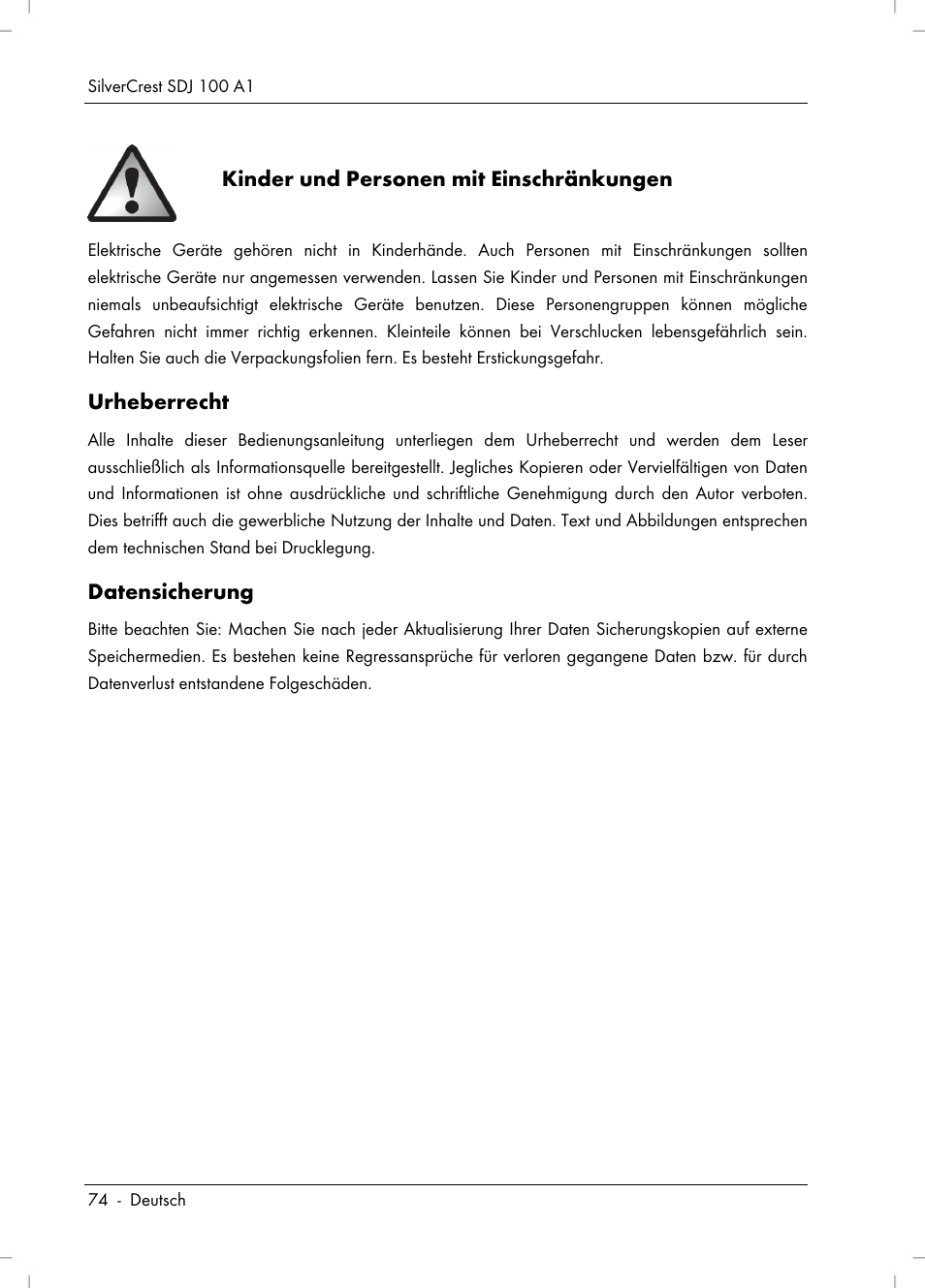 Silvercrest SDJ 100 A1 User Manual | Page 76 / 90
