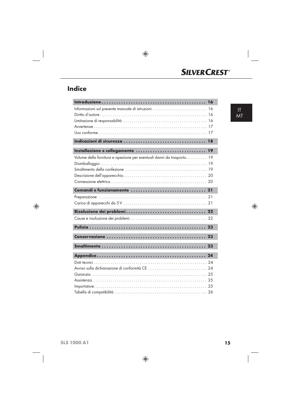 Indice, It mt | Silvercrest SLS 1000 A1 User Manual | Page 17 / 72