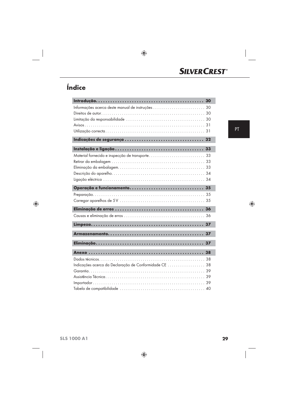 Índice | Silvercrest SLS 1000 A1 User Manual | Page 31 / 72