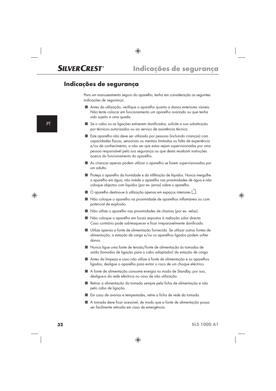 Indicações de segurança | Silvercrest SLS 1000 A1 User Manual | Page 34 / 72