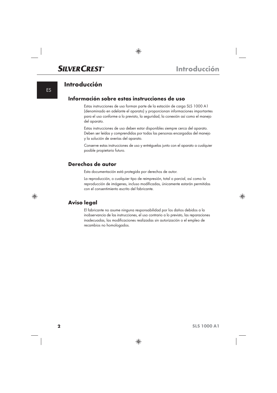 Introducción, Información sobre estas instrucciones de uso, Derechos de autor | Aviso legal | Silvercrest SLS 1000 A1 User Manual | Page 4 / 72