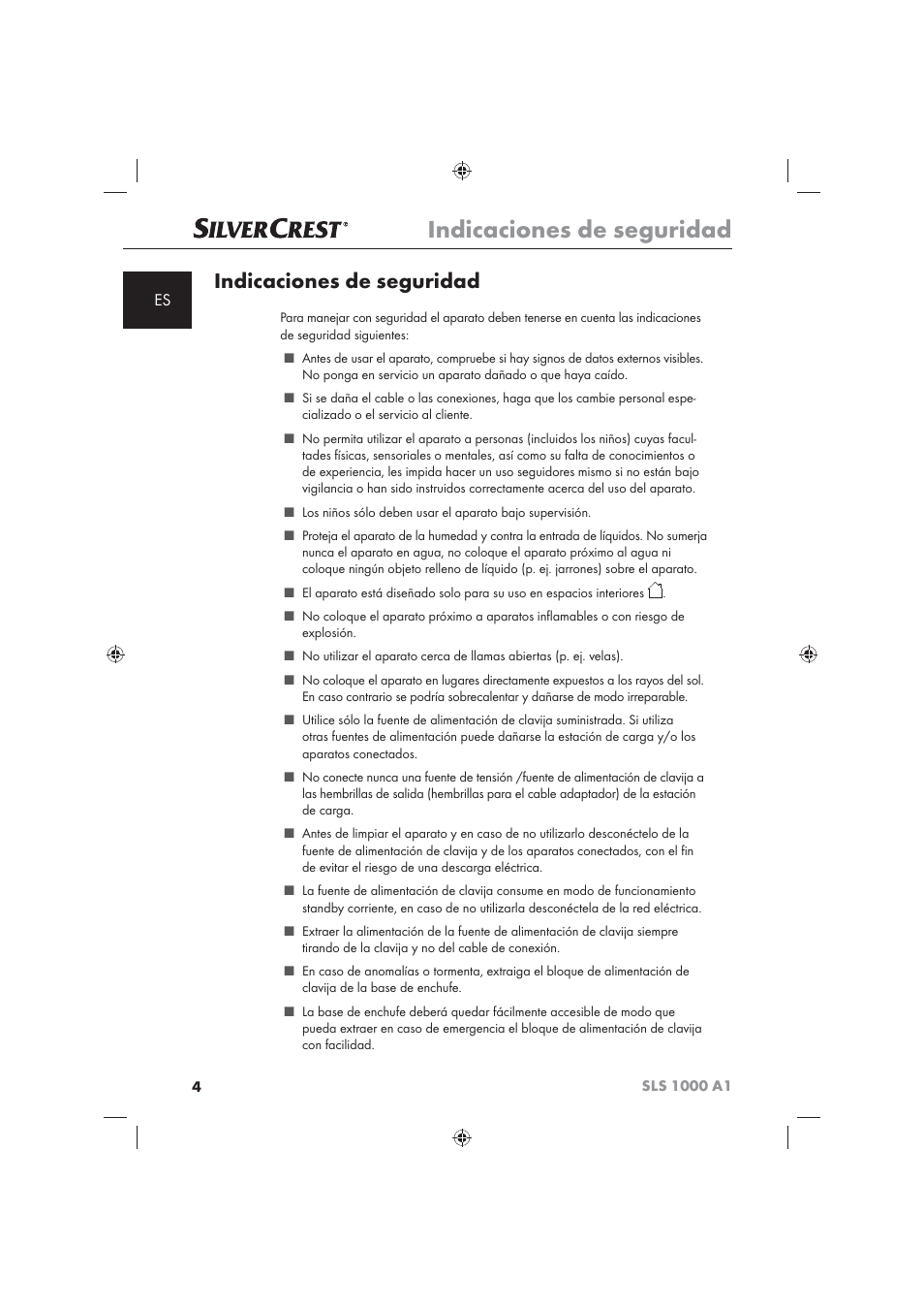 Indicaciones de seguridad | Silvercrest SLS 1000 A1 User Manual | Page 6 / 72