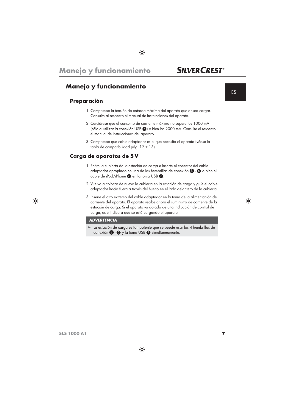 Manejo y funcionamiento, Preparación, Carga de aparatos de 5 v | Silvercrest SLS 1000 A1 User Manual | Page 9 / 72