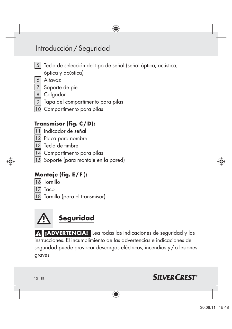 Introducción / seguridad, Seguridad | Silvercrest Z30914 User Manual | Page 11 / 74