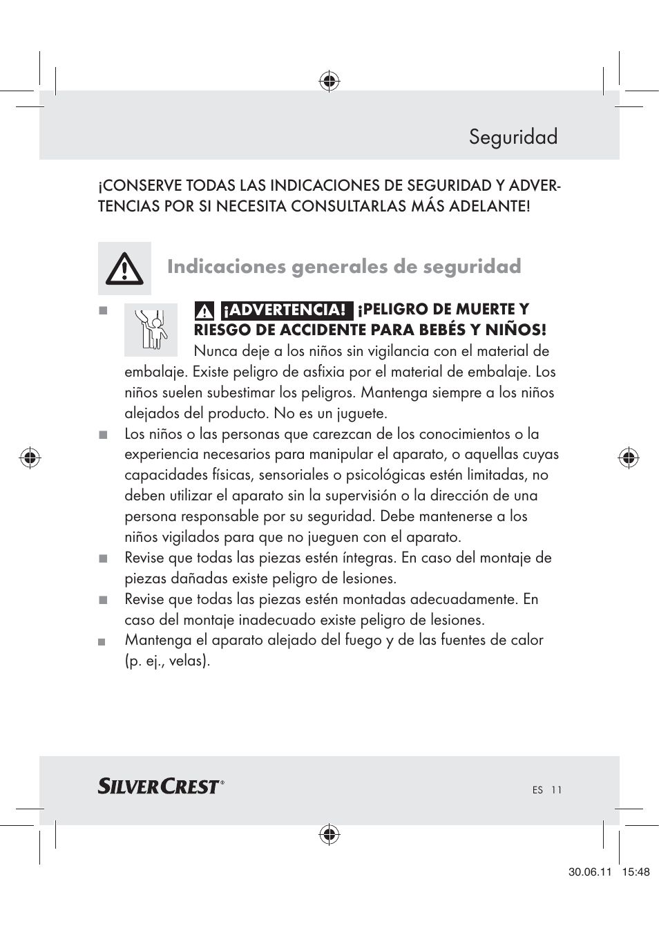 Seguridad, Indicaciones generales de seguridad | Silvercrest Z30914 User Manual | Page 12 / 74