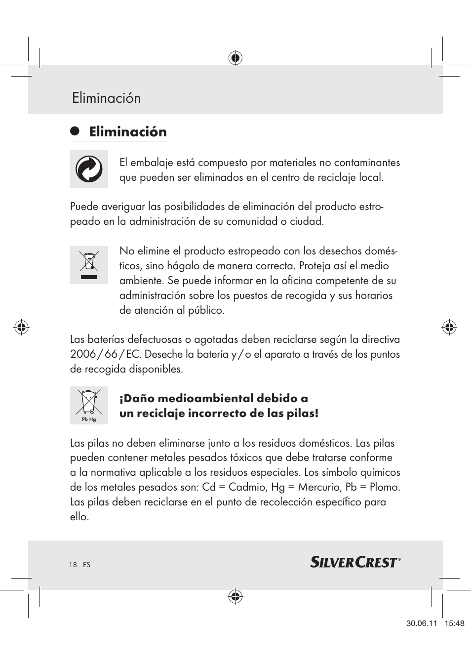 Eliminación | Silvercrest Z30914 User Manual | Page 19 / 74