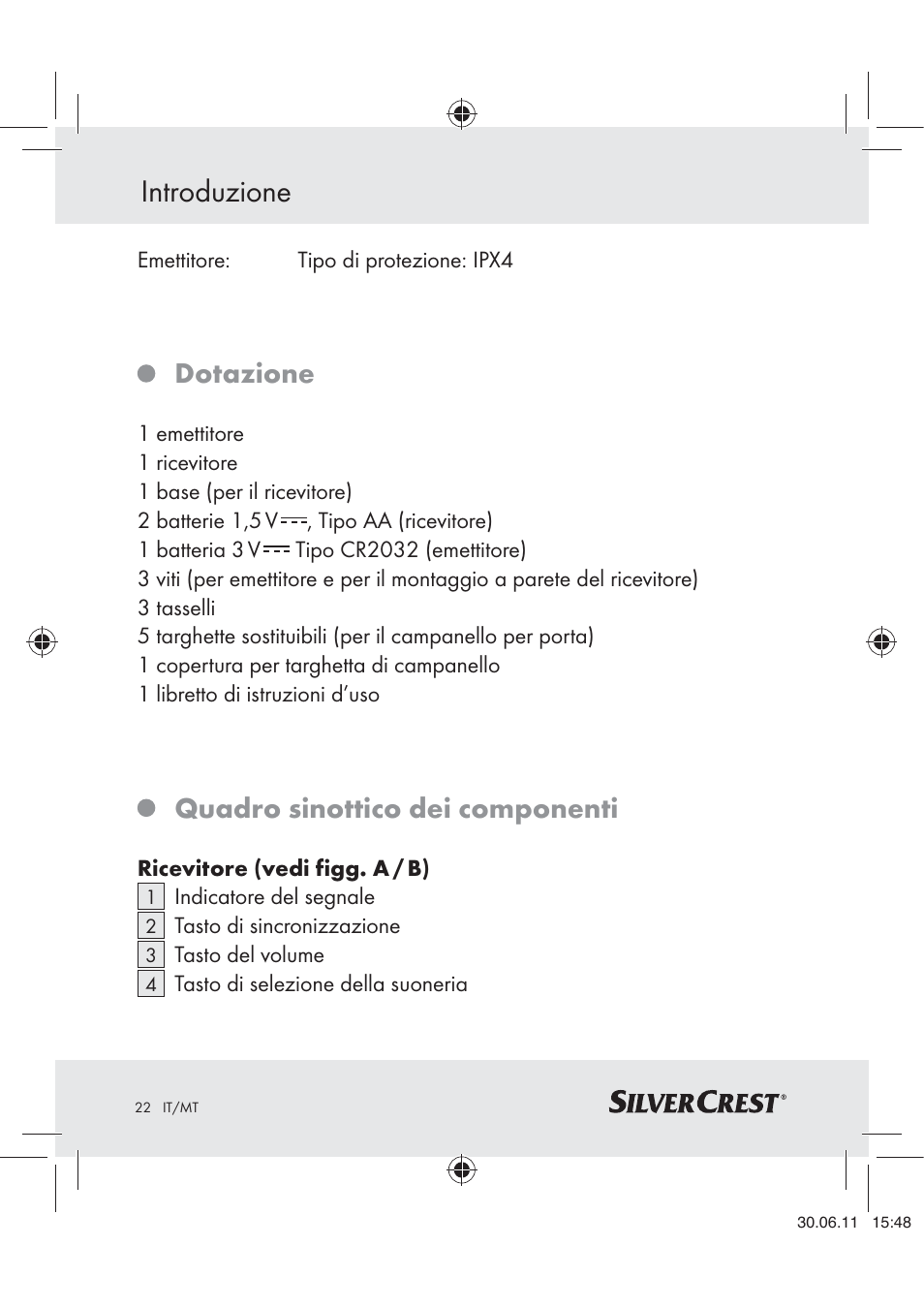 Introduzione, Dotazione, Quadro sinottico dei componenti | Silvercrest Z30914 User Manual | Page 23 / 74