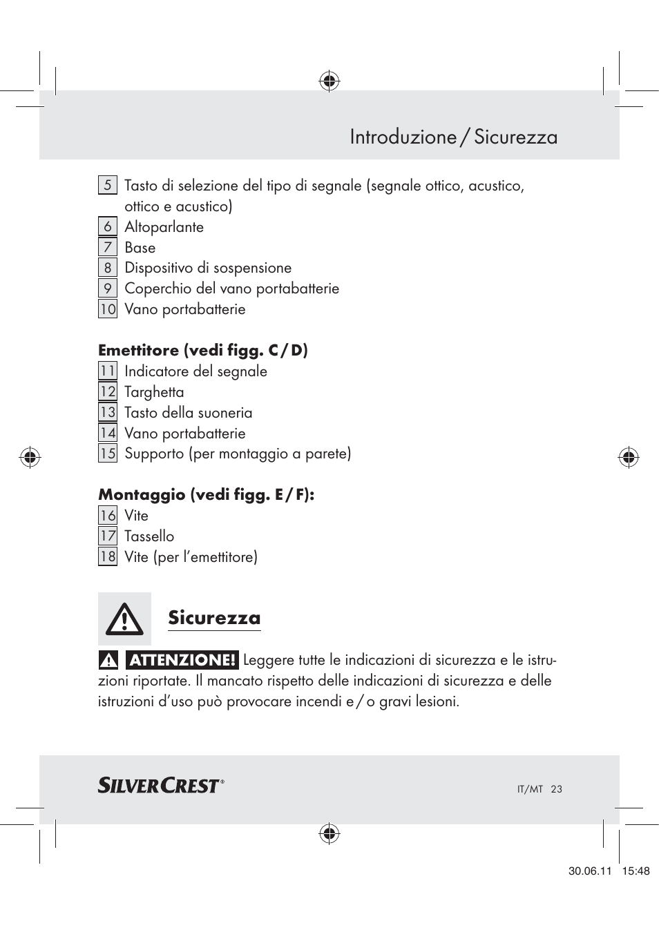 Introduzione / sicurezza, Sicurezza | Silvercrest Z30914 User Manual | Page 24 / 74