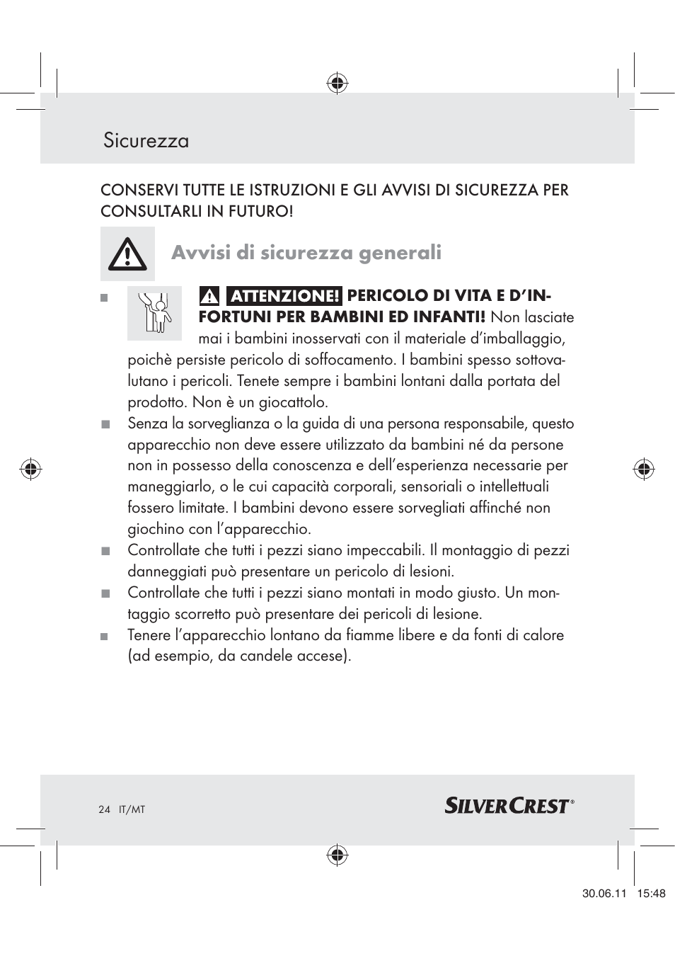 Sicurezza, Avvisi di sicurezza generali | Silvercrest Z30914 User Manual | Page 25 / 74