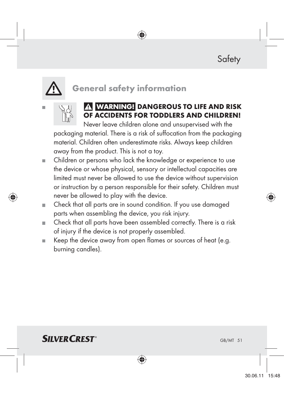 Safety, General safety information | Silvercrest Z30914 User Manual | Page 52 / 74
