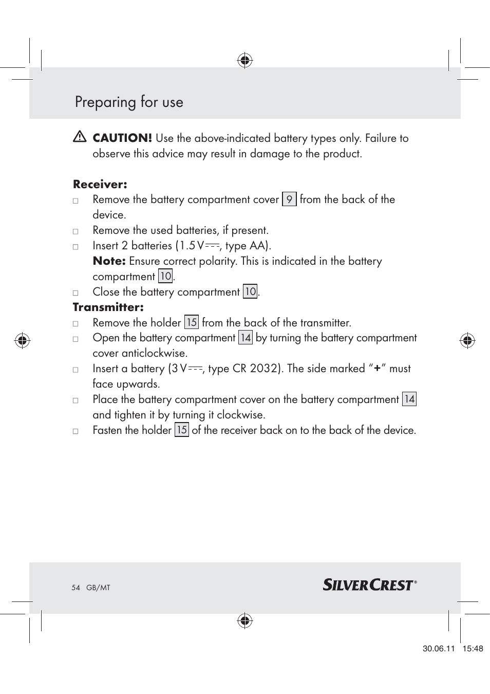 Preparing for use | Silvercrest Z30914 User Manual | Page 55 / 74