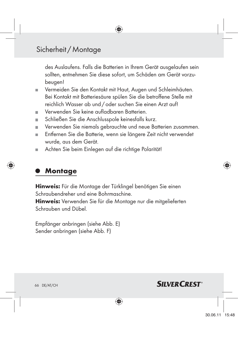 Sicherheit / montage, Montage | Silvercrest Z30914 User Manual | Page 67 / 74