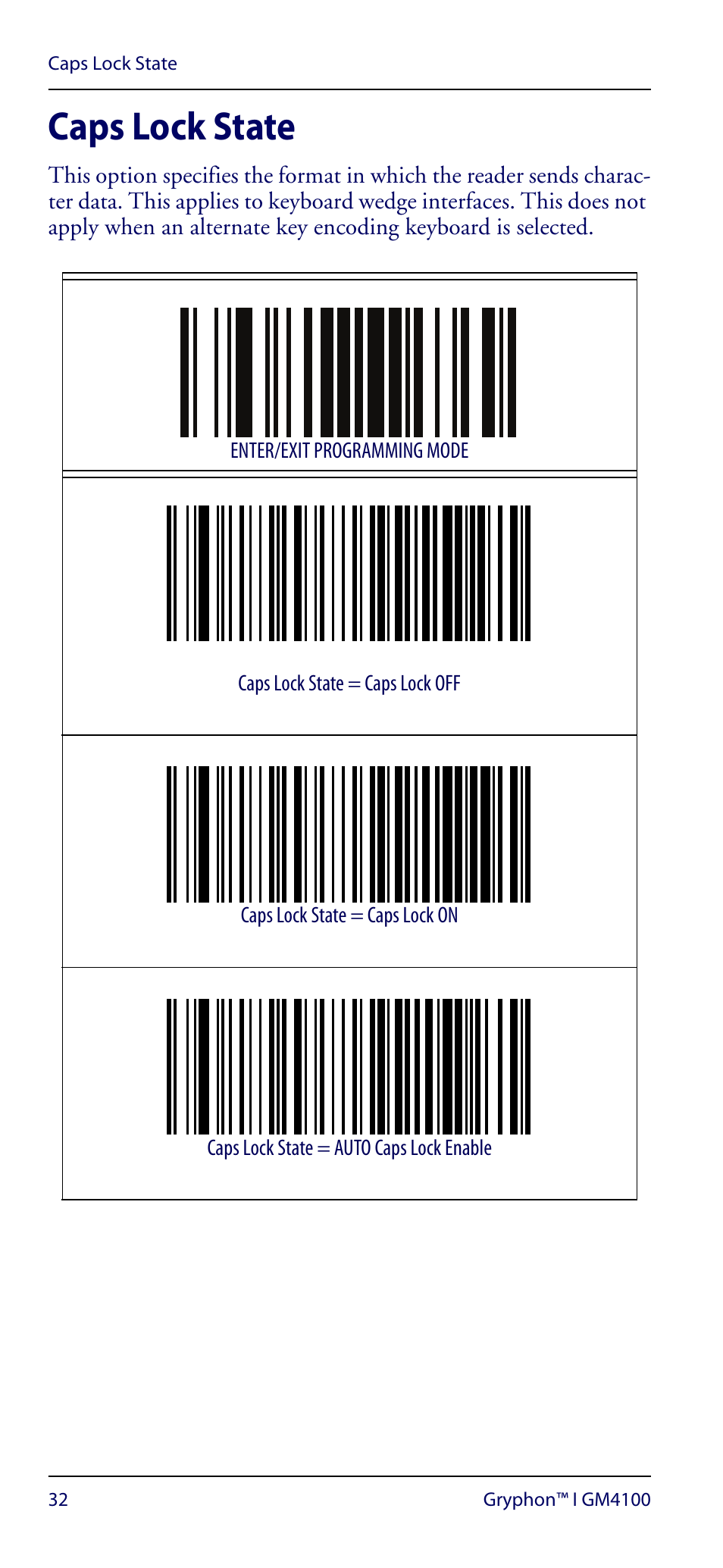 Caps lock state | Datalogic Scanning GRYPHON GM4100 User Manual | Page 36 / 52