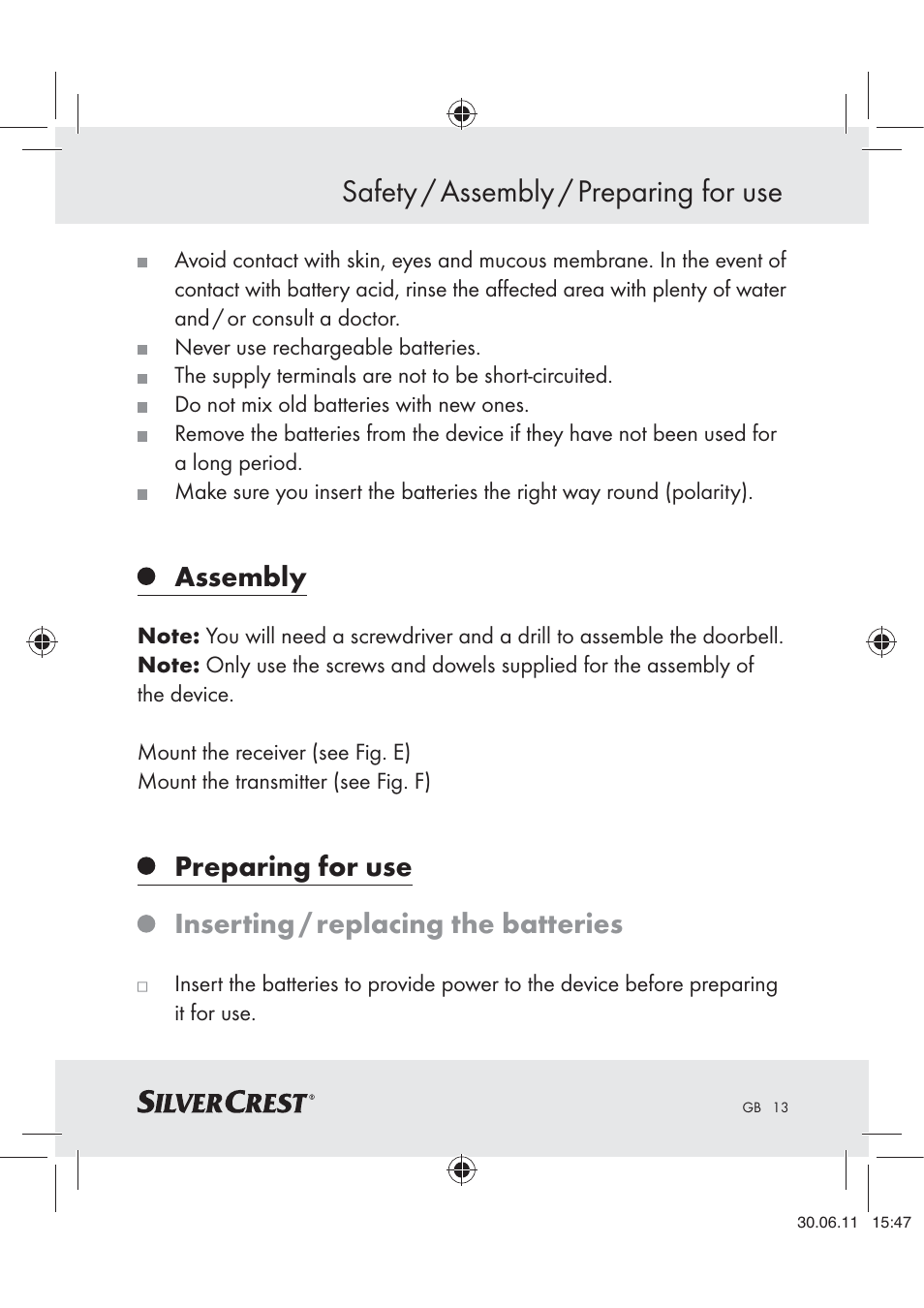 Safety / assembly / preparing for use, Assembly | Silvercrest Z30914 User Manual | Page 14 / 101