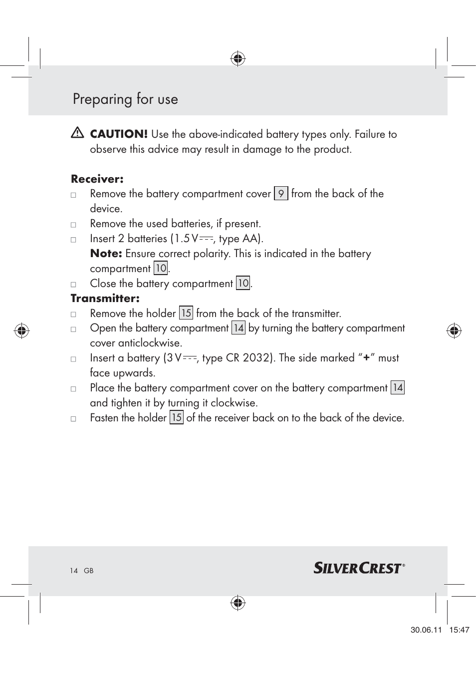 Preparing for use | Silvercrest Z30914 User Manual | Page 15 / 101