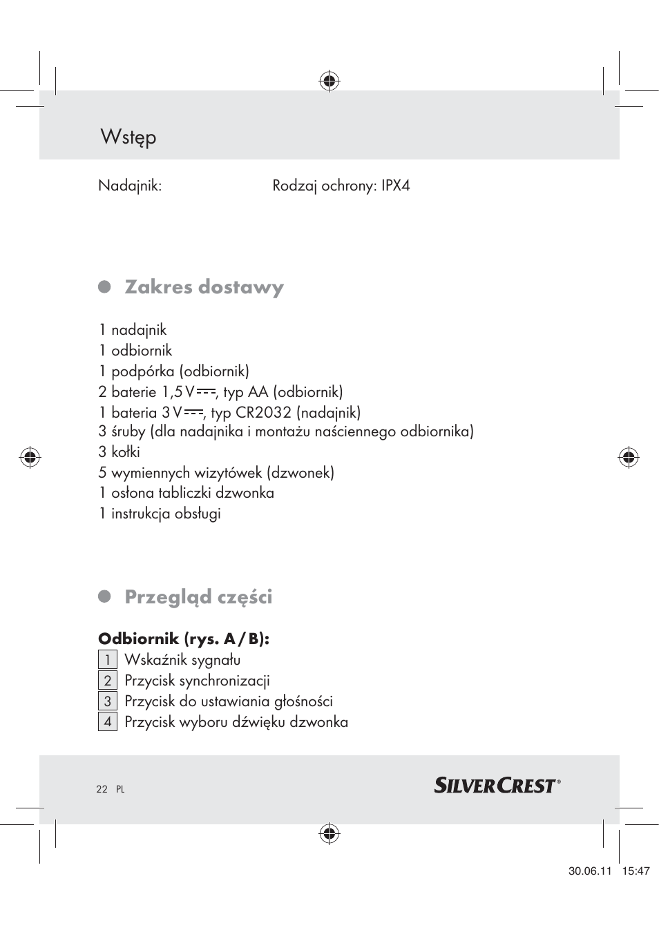 Wstęp, Zakres dostawy, Przegląd części | Silvercrest Z30914 User Manual | Page 23 / 101