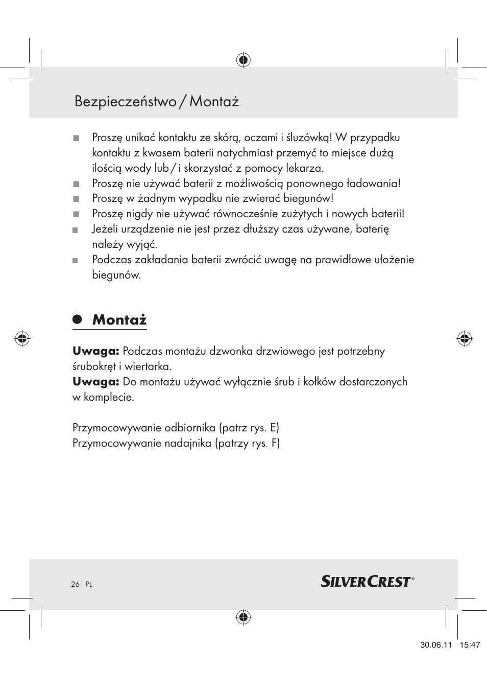 Bezpieczeństwo / montaż, Montaż | Silvercrest Z30914 User Manual | Page 27 / 101