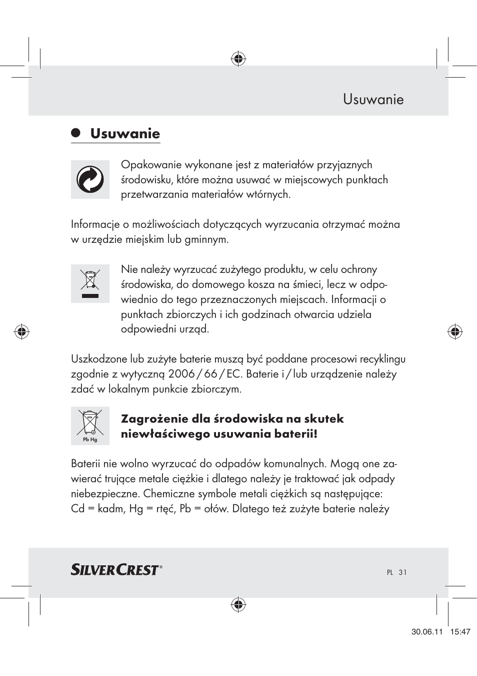 Usuwanie | Silvercrest Z30914 User Manual | Page 32 / 101