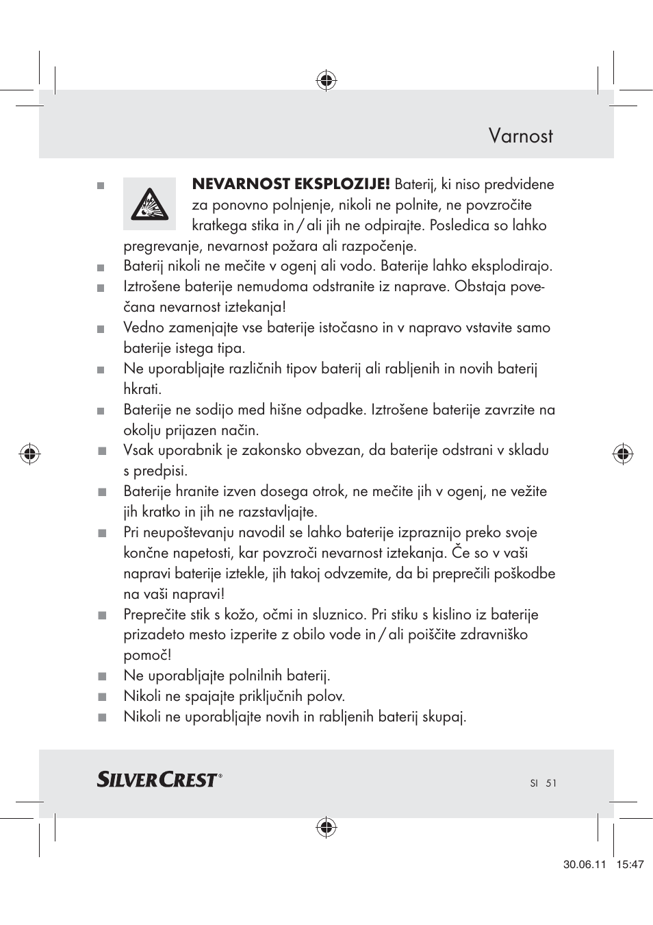 Varnost | Silvercrest Z30914 User Manual | Page 52 / 101