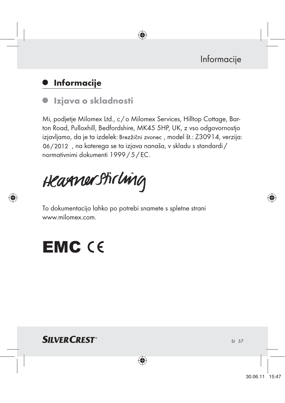 Informacije | Silvercrest Z30914 User Manual | Page 58 / 101