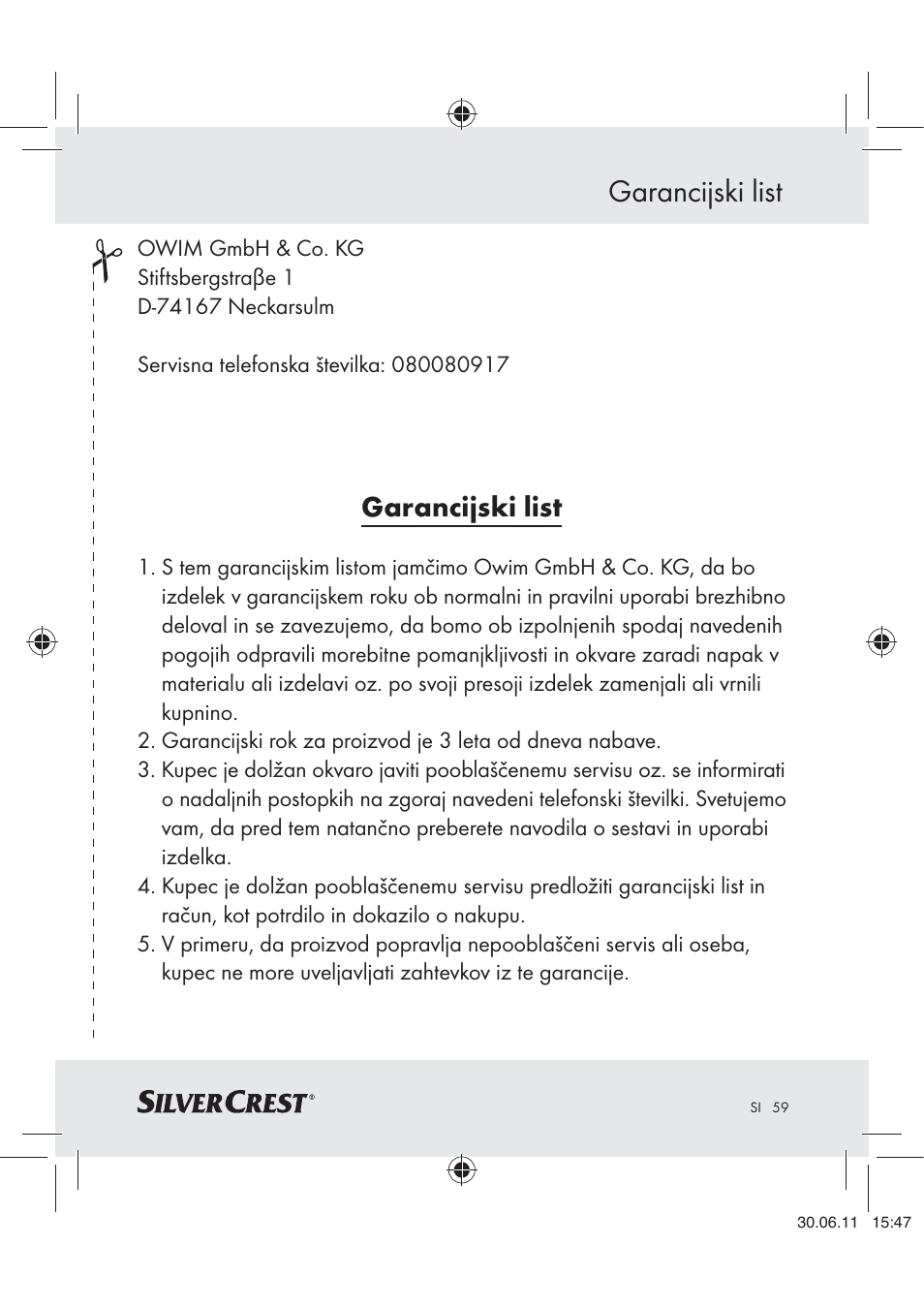 Garancijski list | Silvercrest Z30914 User Manual | Page 60 / 101