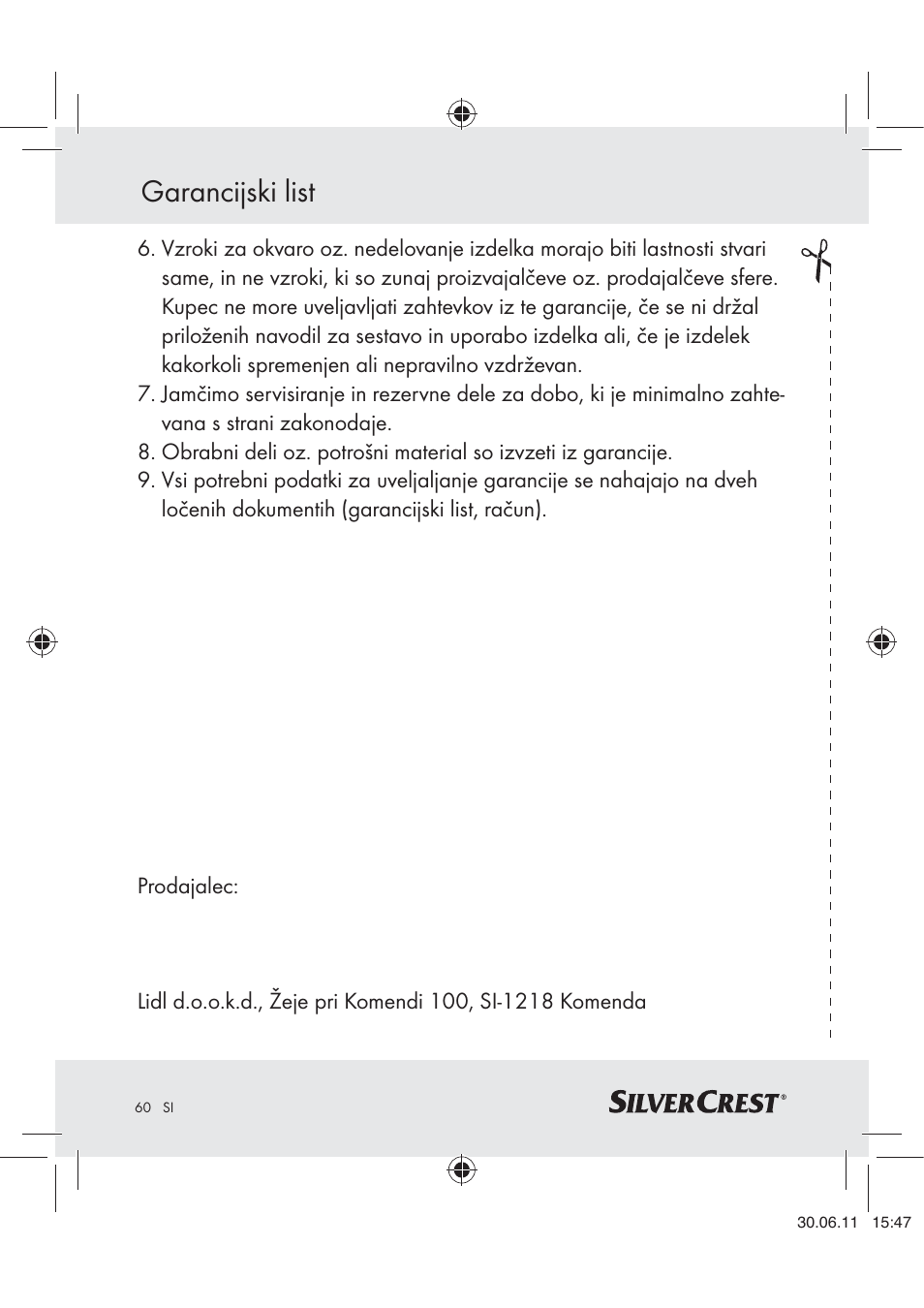 Garancijski list | Silvercrest Z30914 User Manual | Page 61 / 101