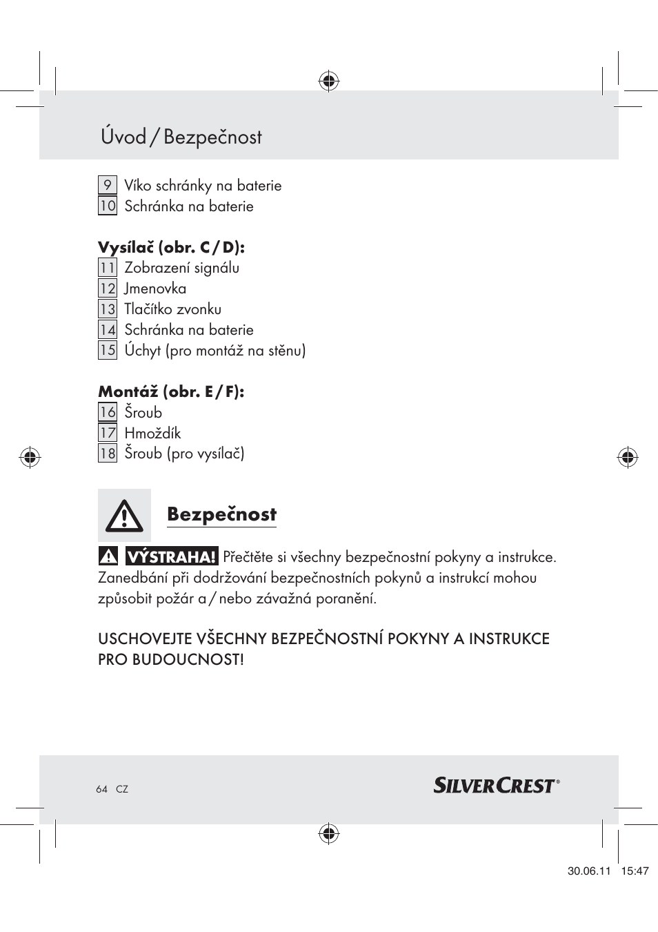 Úvod / bezpečnost, Bezpečnost | Silvercrest Z30914 User Manual | Page 65 / 101