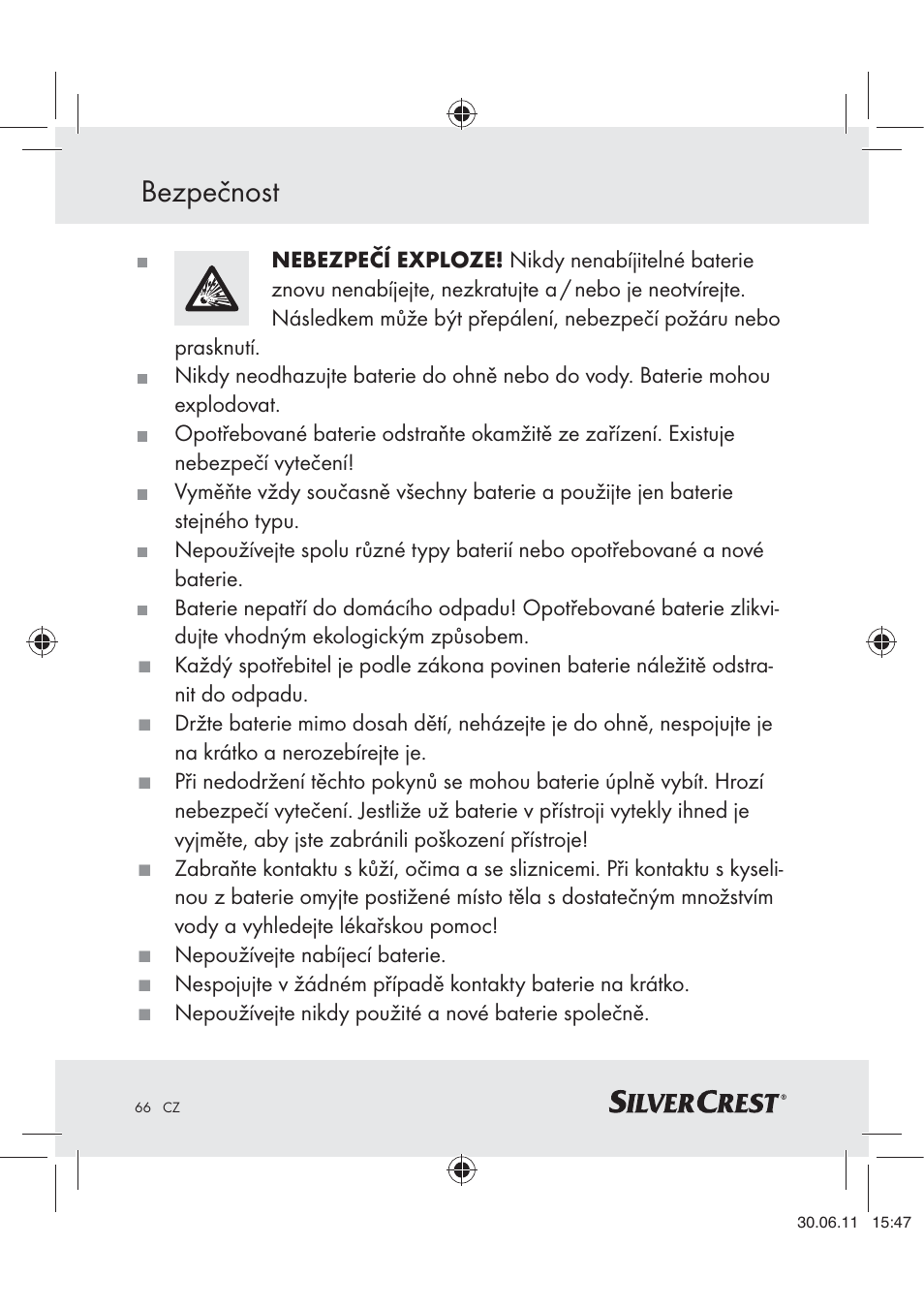 Bezpečnost | Silvercrest Z30914 User Manual | Page 67 / 101