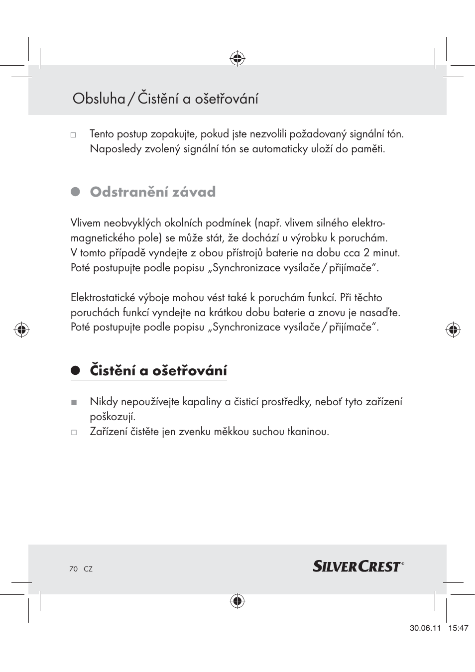 Obsluha / čistění a ošetřování, Odstranění závad, Čistění a ošetřování | Silvercrest Z30914 User Manual | Page 71 / 101
