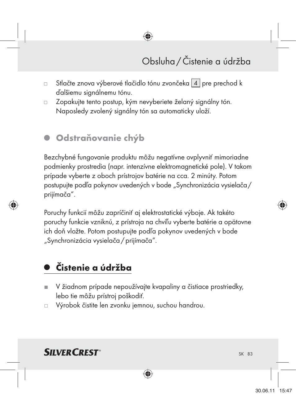 Obsluha / čistenie a údržba, Odstraňovanie chýb, Čistenie a údržba | Silvercrest Z30914 User Manual | Page 84 / 101
