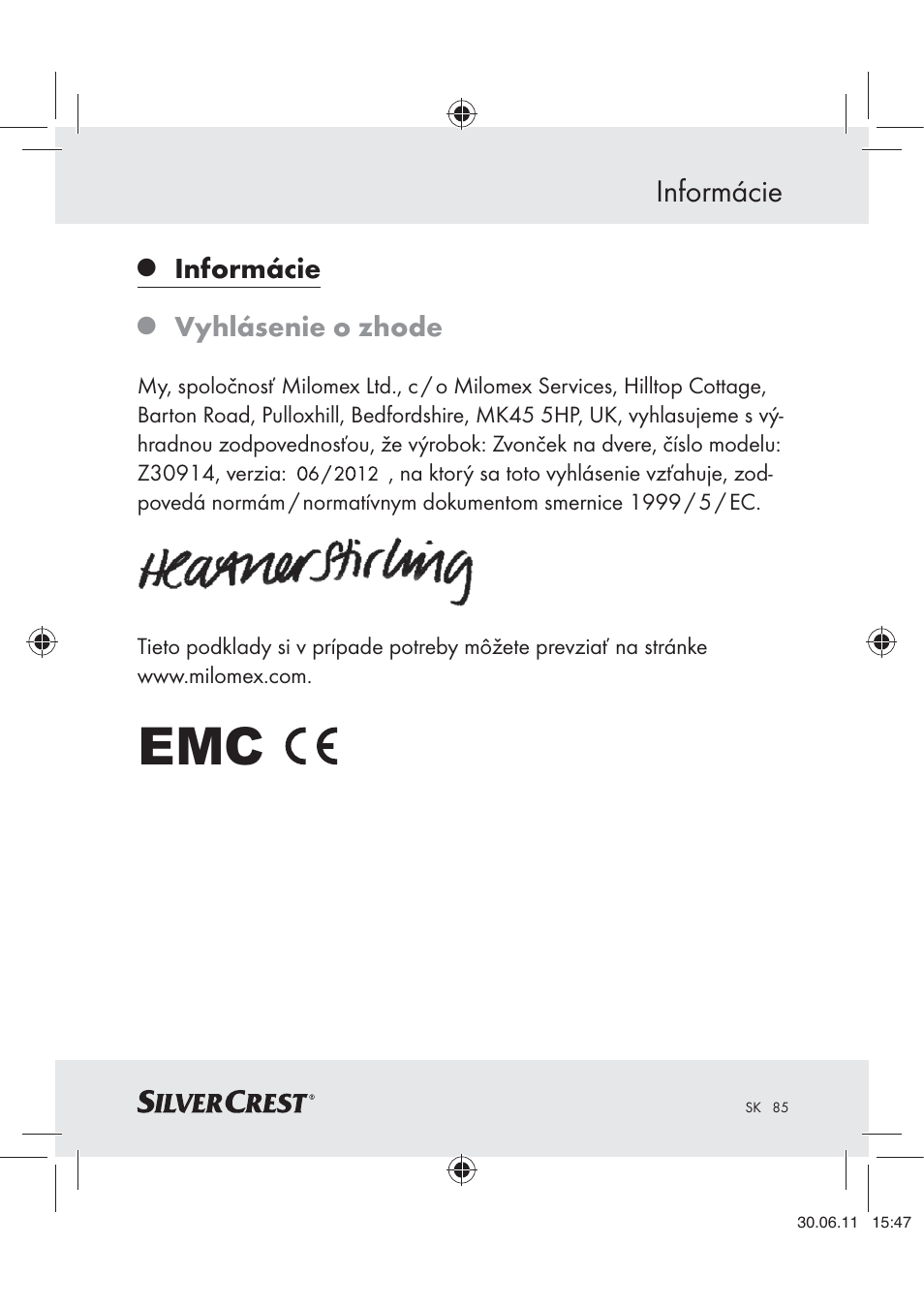 Informácie | Silvercrest Z30914 User Manual | Page 86 / 101