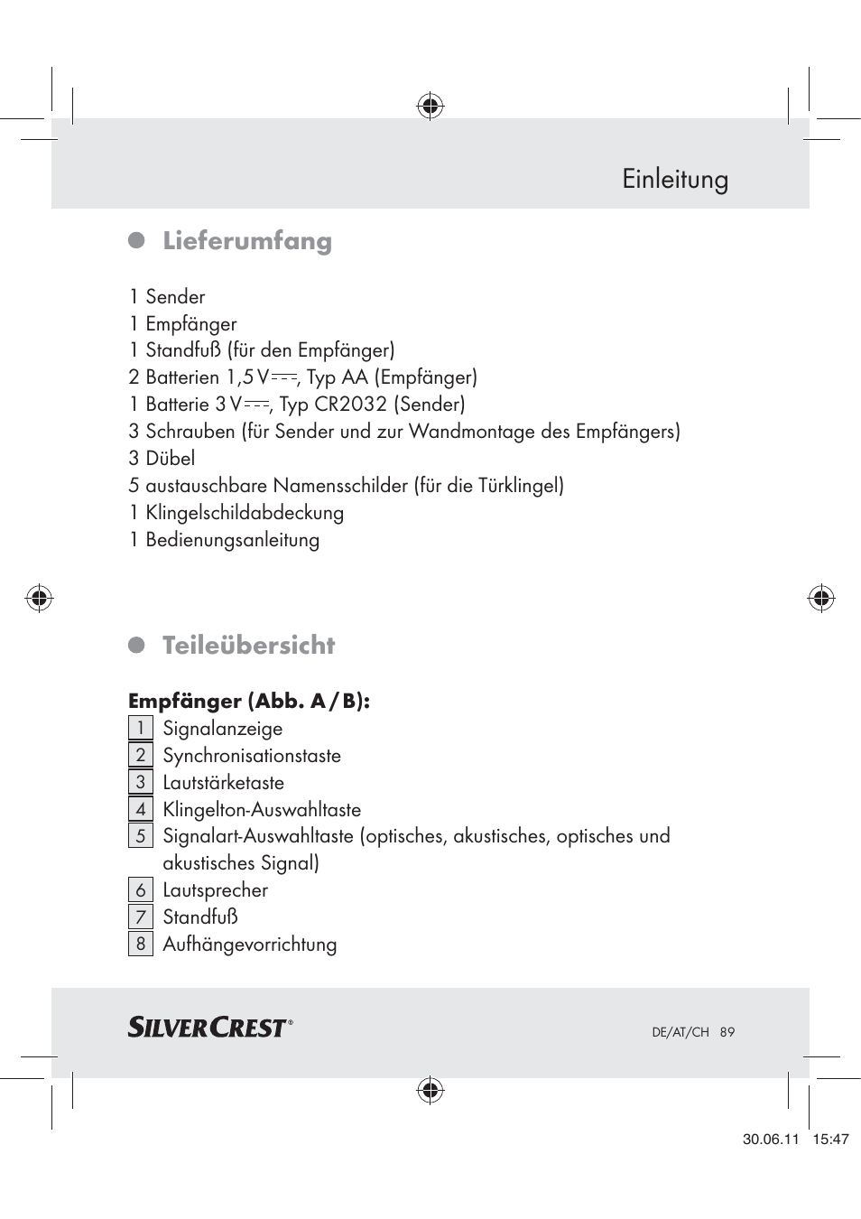 Einleitung, Lieferumfang, Teileübersicht | Silvercrest Z30914 User Manual | Page 90 / 101