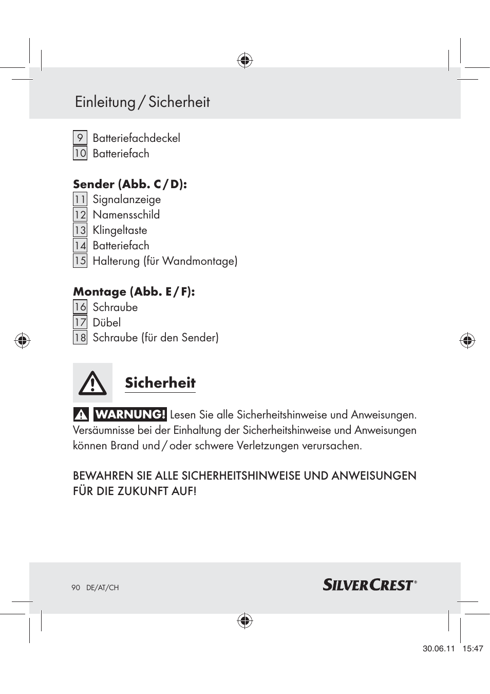 Einleitung / sicherheit, Sicherheit | Silvercrest Z30914 User Manual | Page 91 / 101
