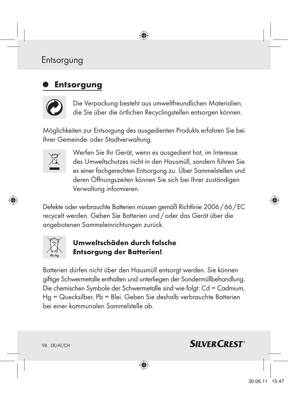 Entsorgung | Silvercrest Z30914 User Manual | Page 99 / 101